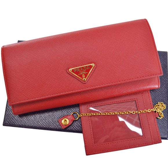 Prada red Saffiano bifold Wallet triangle leather long - Picture 1 of 3